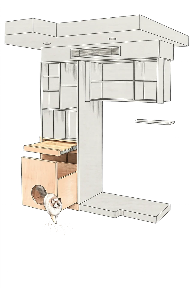 Finished utility with integrated storage